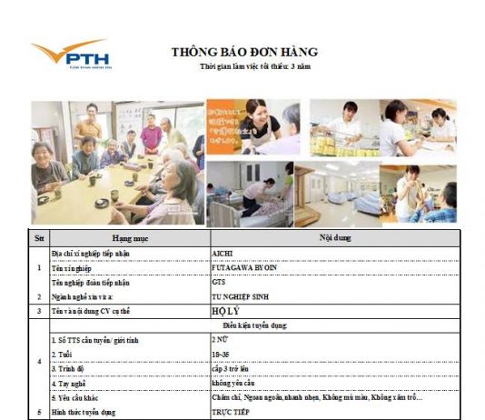 Tuyển sinh đơn hàng Hộ Lý Nhật Bản